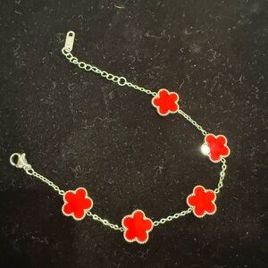 Elegant Red Clover Stainless Steal Bracelet